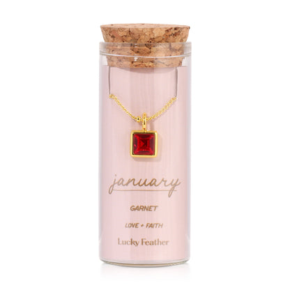 Lucky Feather Birthstone Bottle Necklace