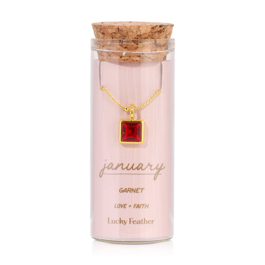 Lucky Feather Birthstone Bottle Necklace