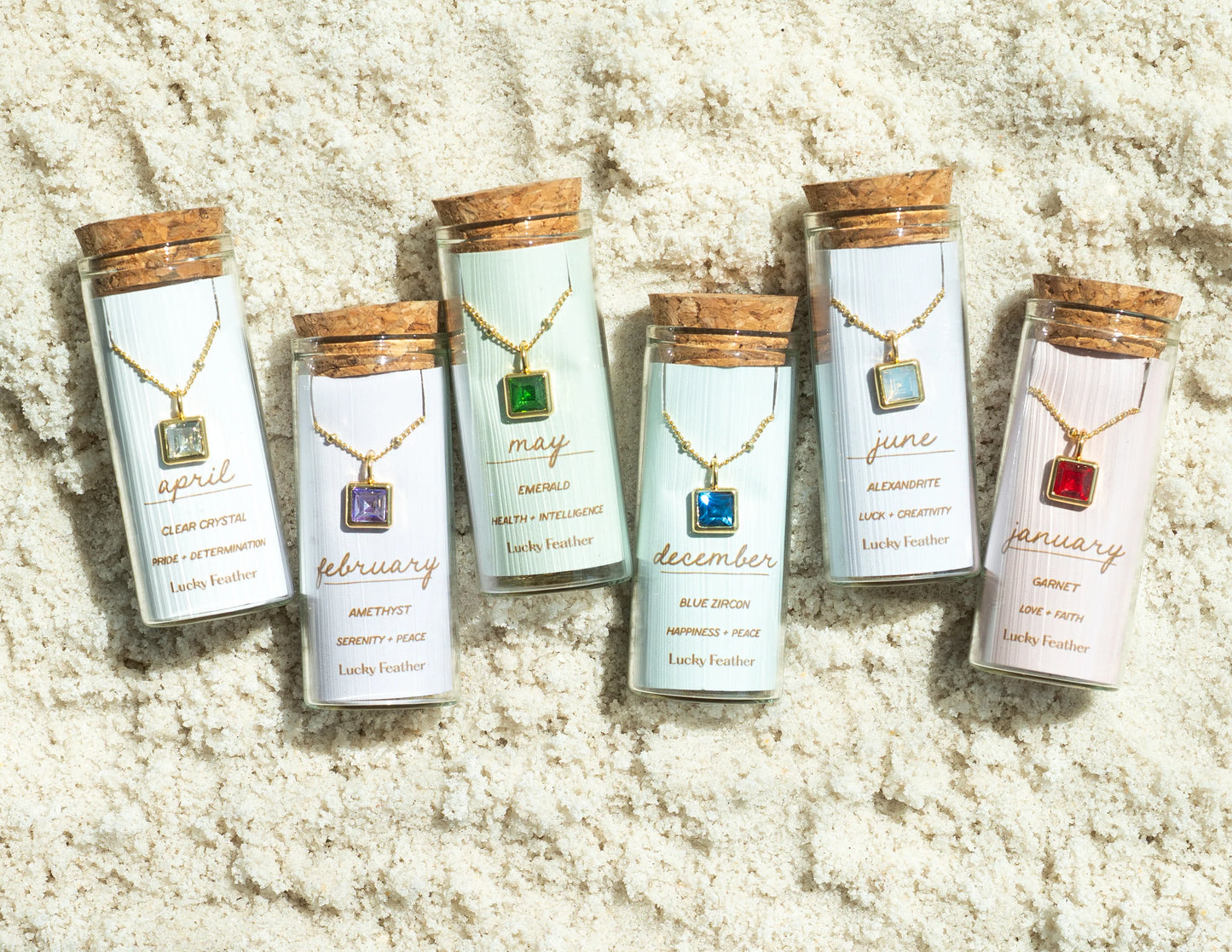 Lucky Feather Birthstone Bottle Necklace