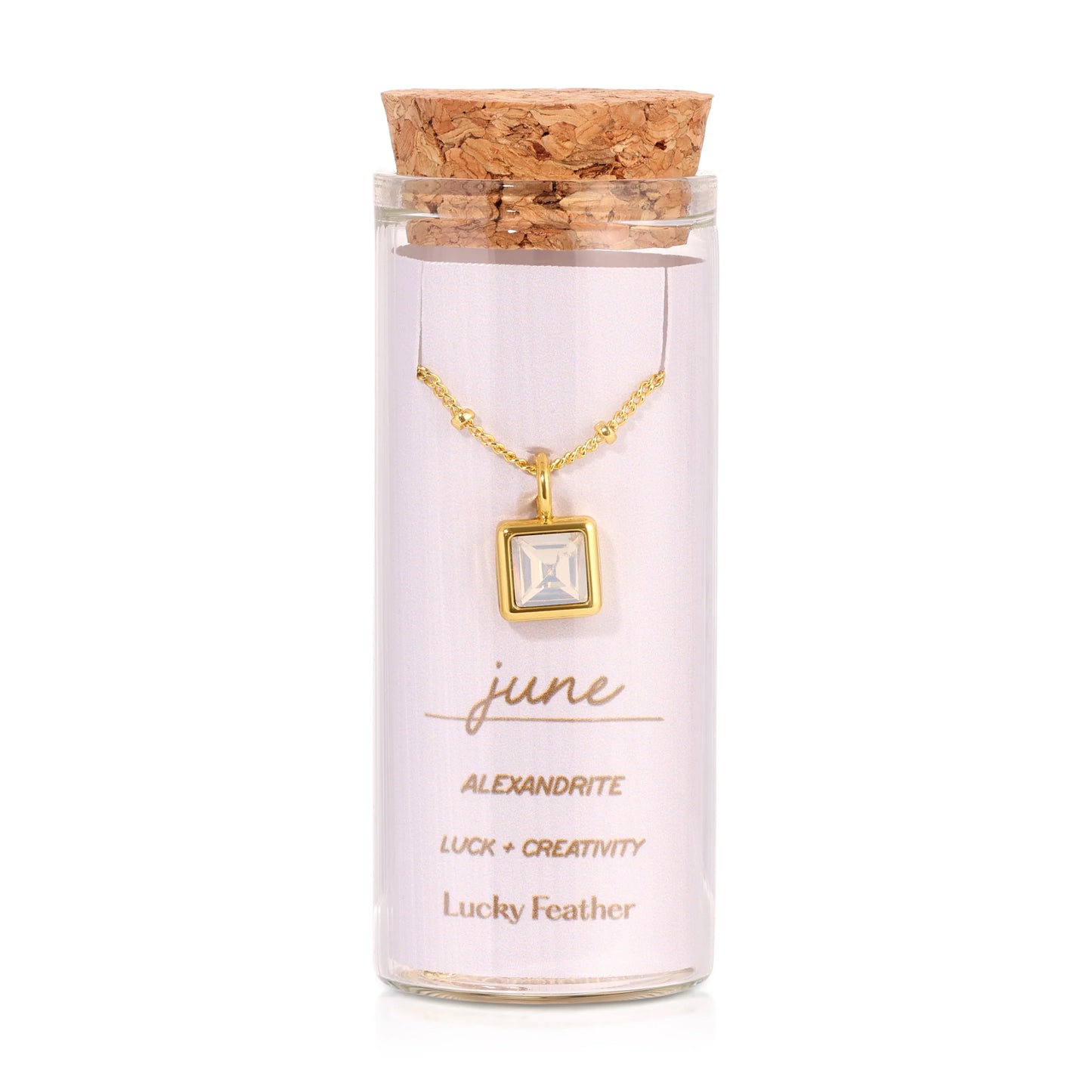 Lucky Feather Birthstone Bottle Necklace