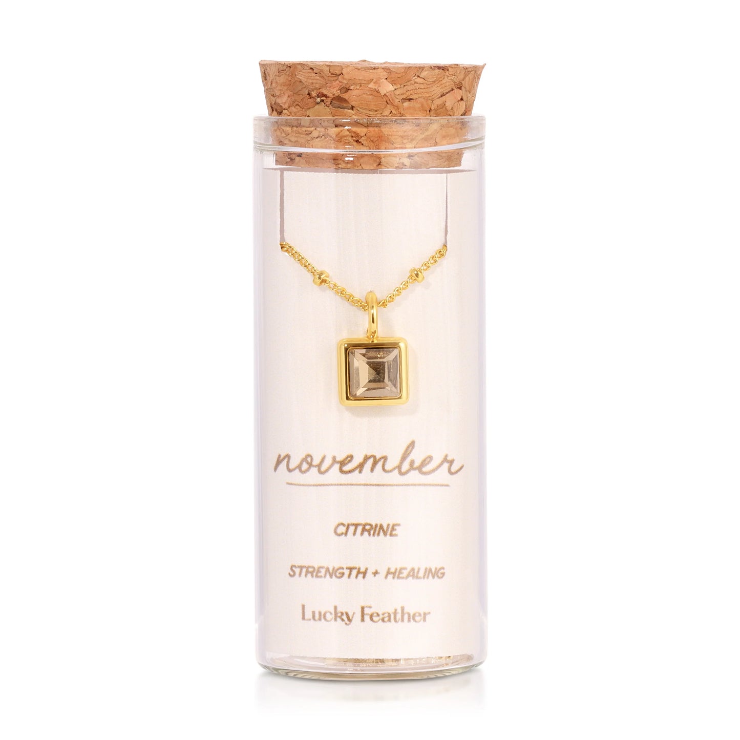Lucky Feather Birthstone Bottle Necklace