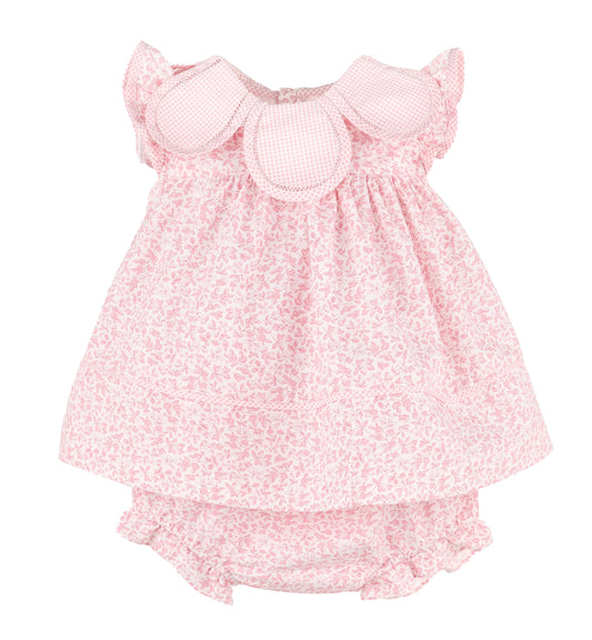 Sophie & Lucas Girls Floral Blooms Petal Collar Dress - Bow in Back - Pink