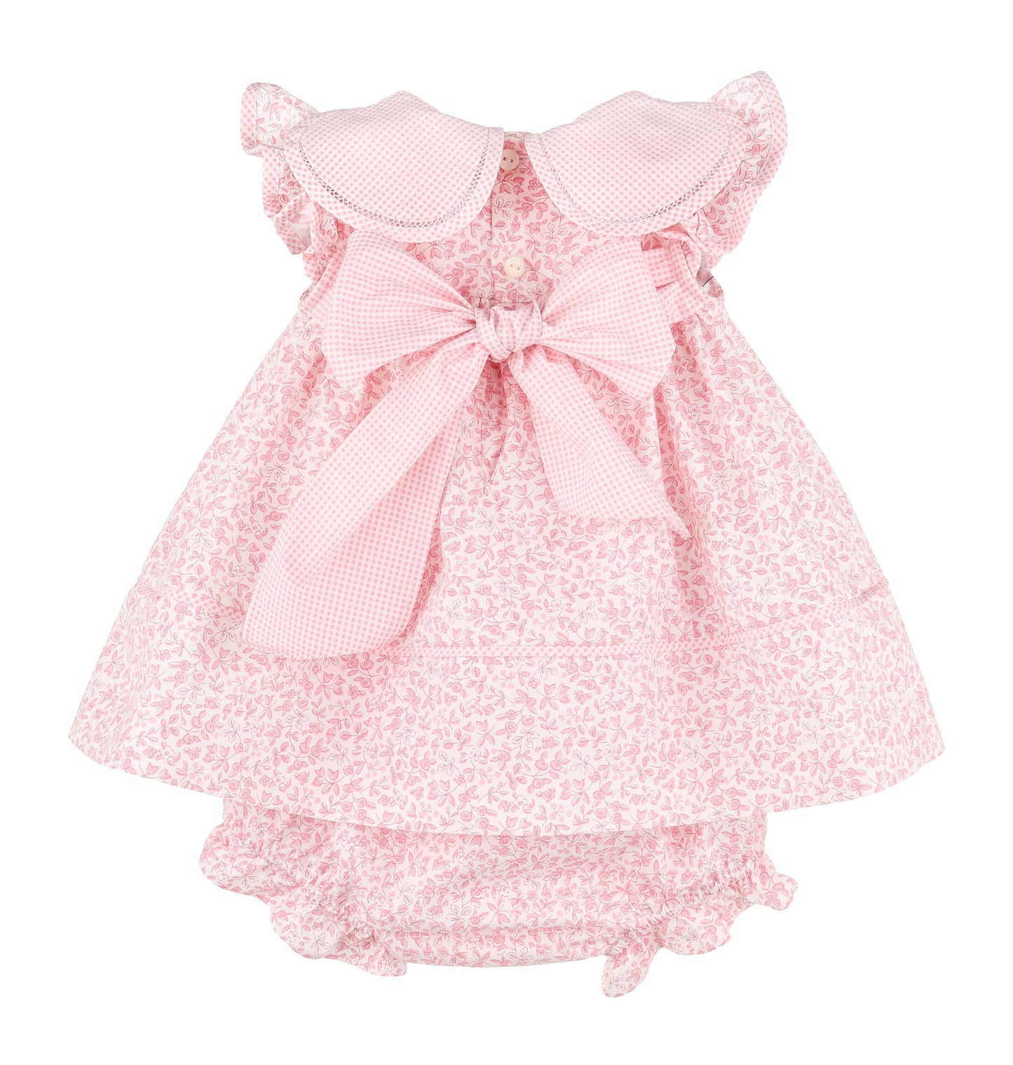 Sophie & Lucas Girls Floral Blooms Petal Collar Dress - Bow in Back - Pink