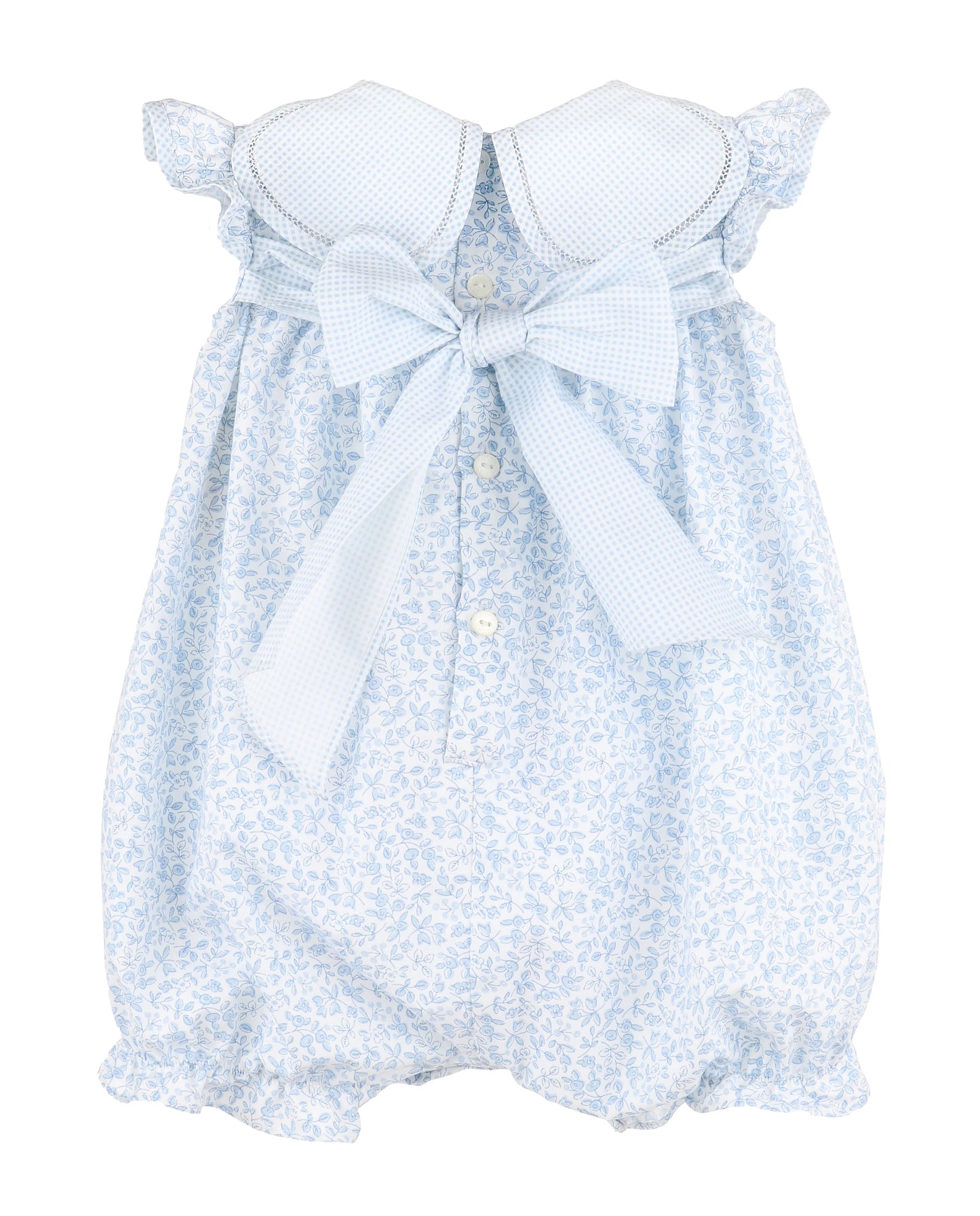 Sophie & Lucas Girls Blooms Petal Romper - Bow on Back - Blue