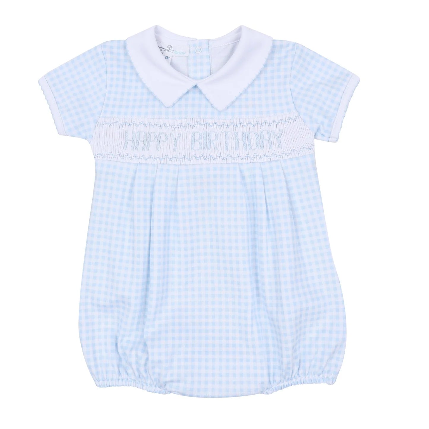 Magnolia Baby Birthday Classics Smocked Short Sleeve Bubble - Light Blue