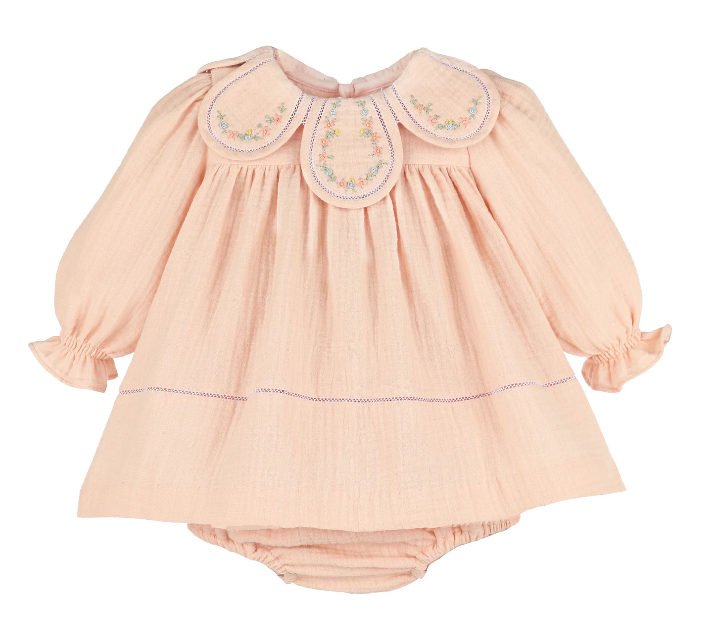 Sophie and Lucas Blush Embroidered Petal Collar Dress