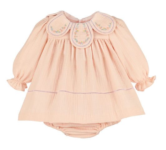 Sophie and Lucas Blush Embroidered Petal Collar Dress