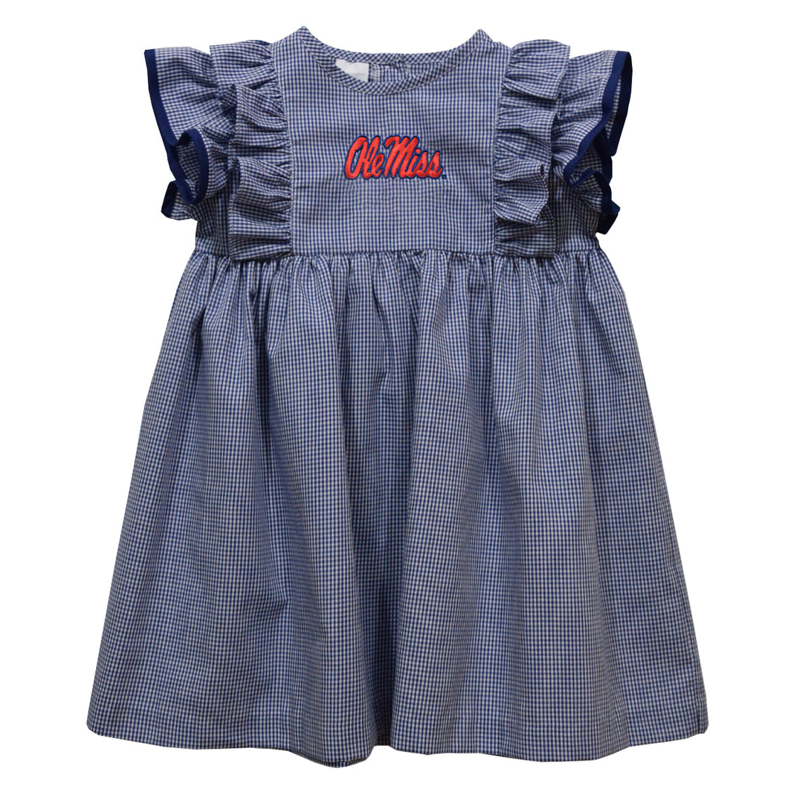 Vive La Fete Ole Miss Rebels Embroidered Navy Gingham Girls Ruffle Dress