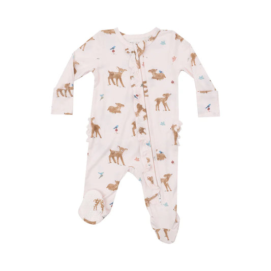 2 WAY RUFFLE ZIPPER FOOTIE - SOFT DEER