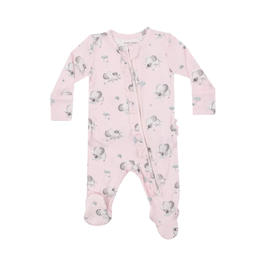 2 WAY RUFFLE ZIPPER FOOTIE - GRAY ELEPHANTS