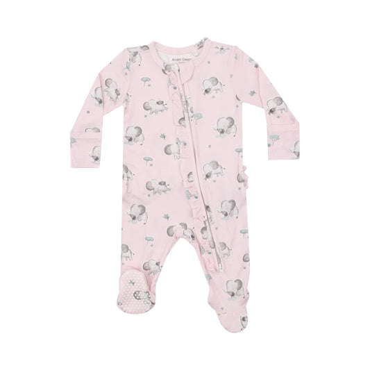 2 WAY RUFFLE ZIPPER FOOTIE - GRAY ELEPHANTS