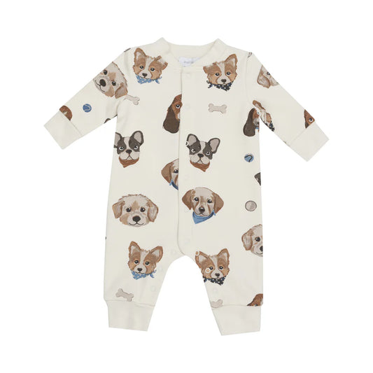 BASEBALL COLLAR ROMPER - VINTAGE PUPPY FACES