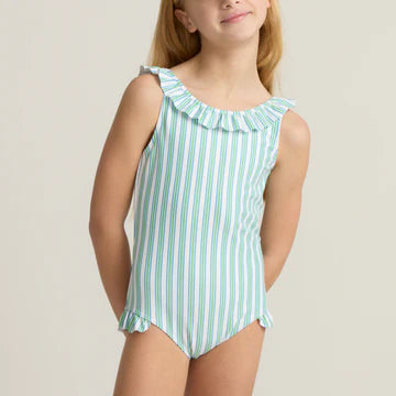 Minnow Girls Tamarin Stripe Ruffle Collar One Piece