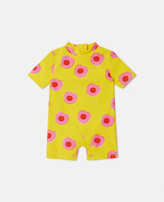 Graphic Flower Print Frill All-in-One Swimsuit