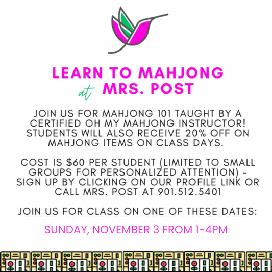 Mahjong Lessons at Mrs. Post - November 3 Class