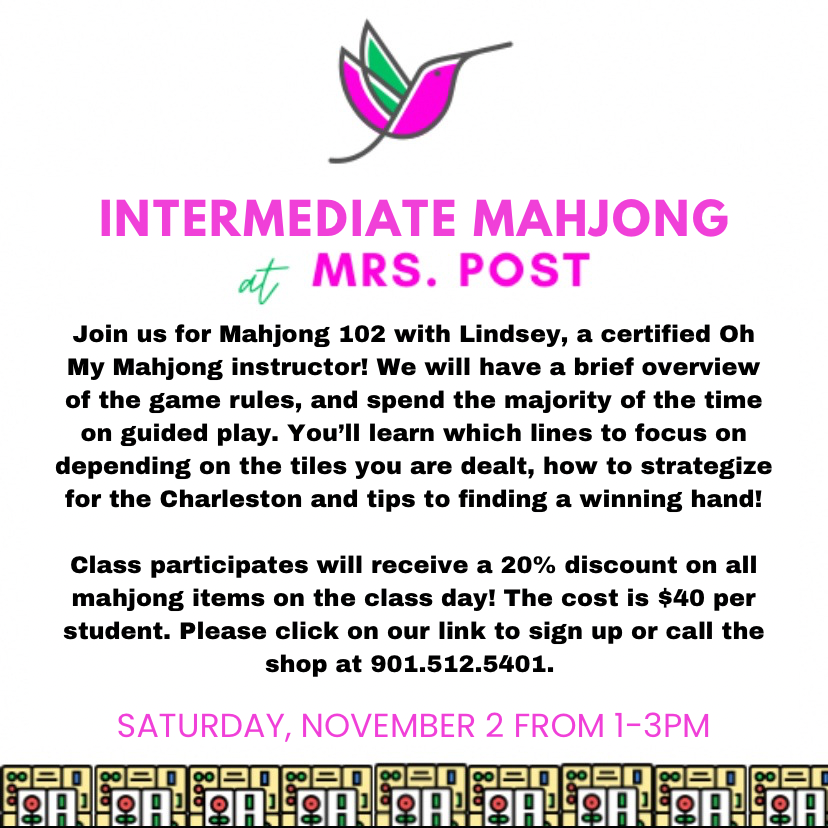 Intermediate Mahjong Lessons at Mrs. Post - November 2 Class