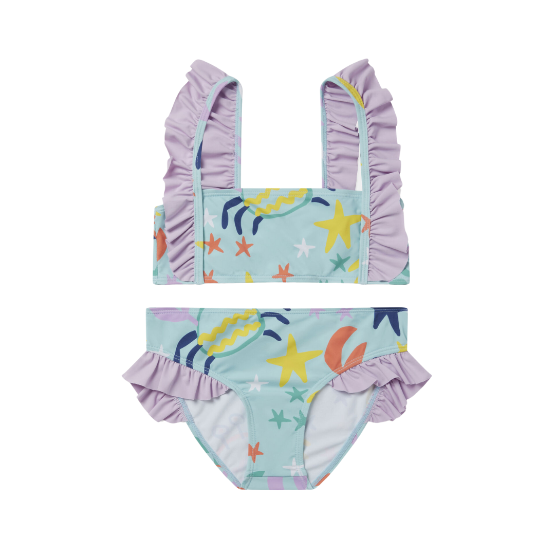 Blue Crab Print Frilled Swimsuit