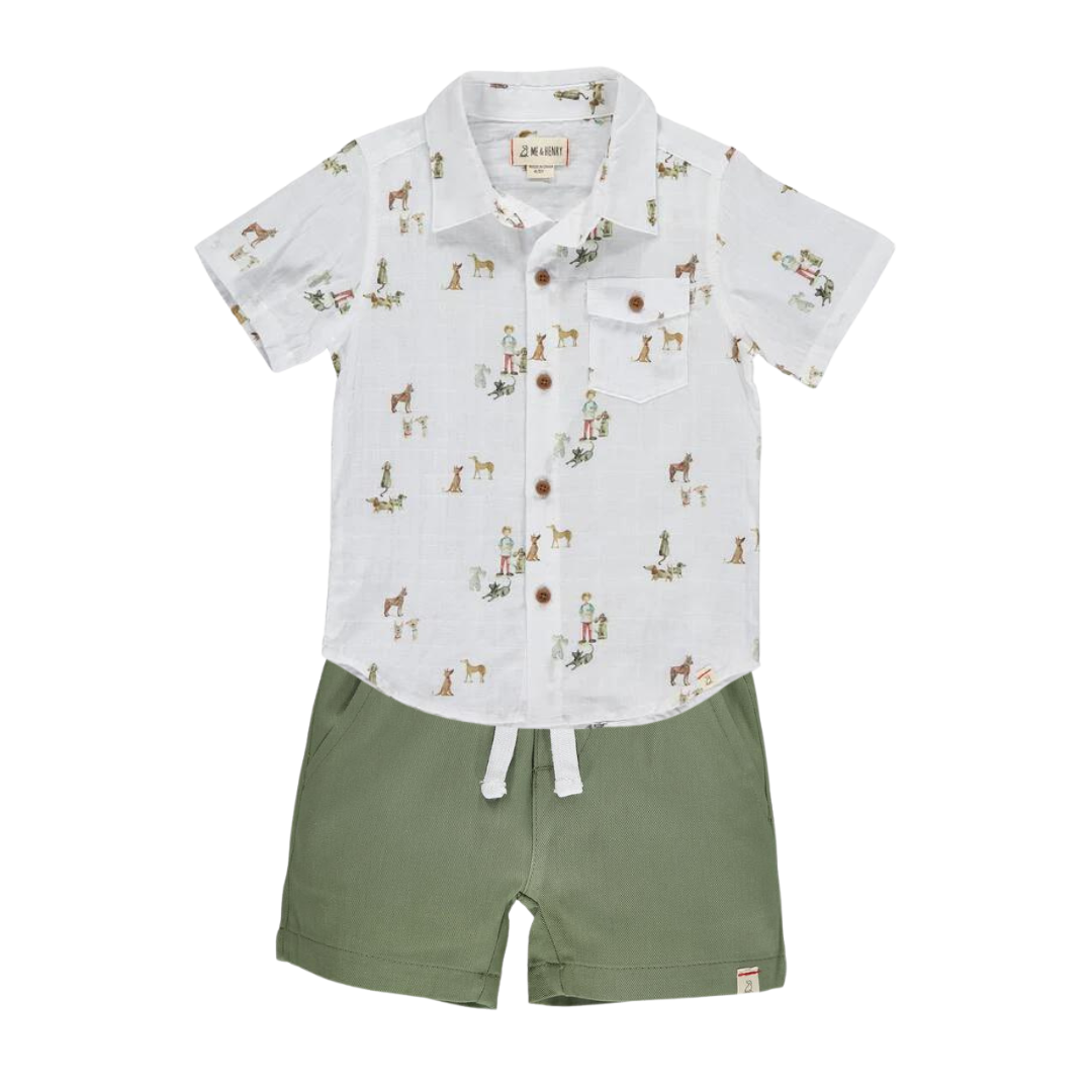 Henry Print Shirt + Khaki Shorts Set