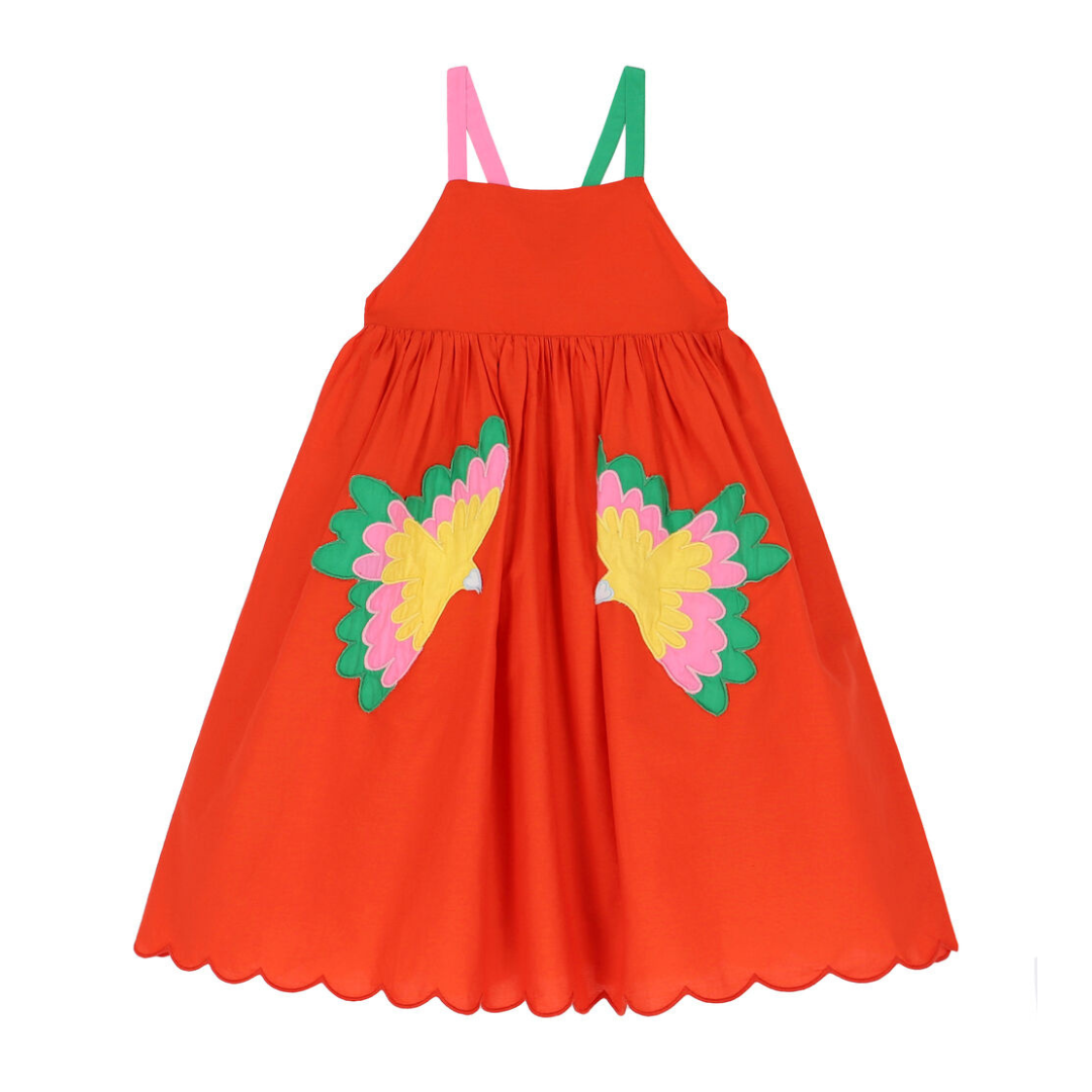 Sleeveless Dress with Parrot Patches