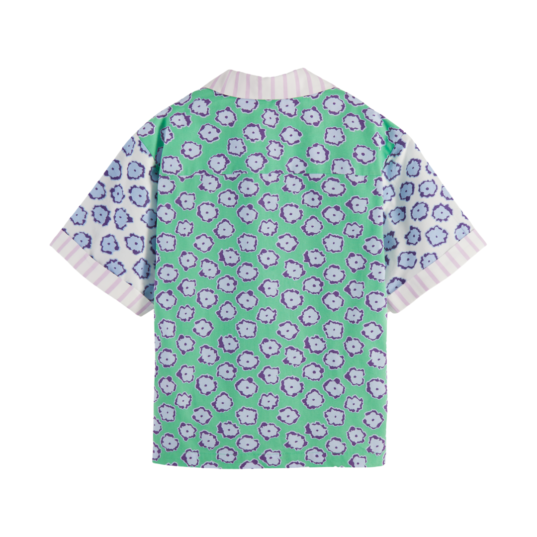 Mixed Print Camp Shirt in Poppy Field Patchwork