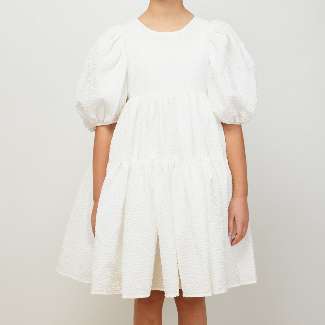 Ella Dress in White Matalasse
