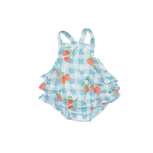 Strawberry Gingham Ruffle Sunsuit