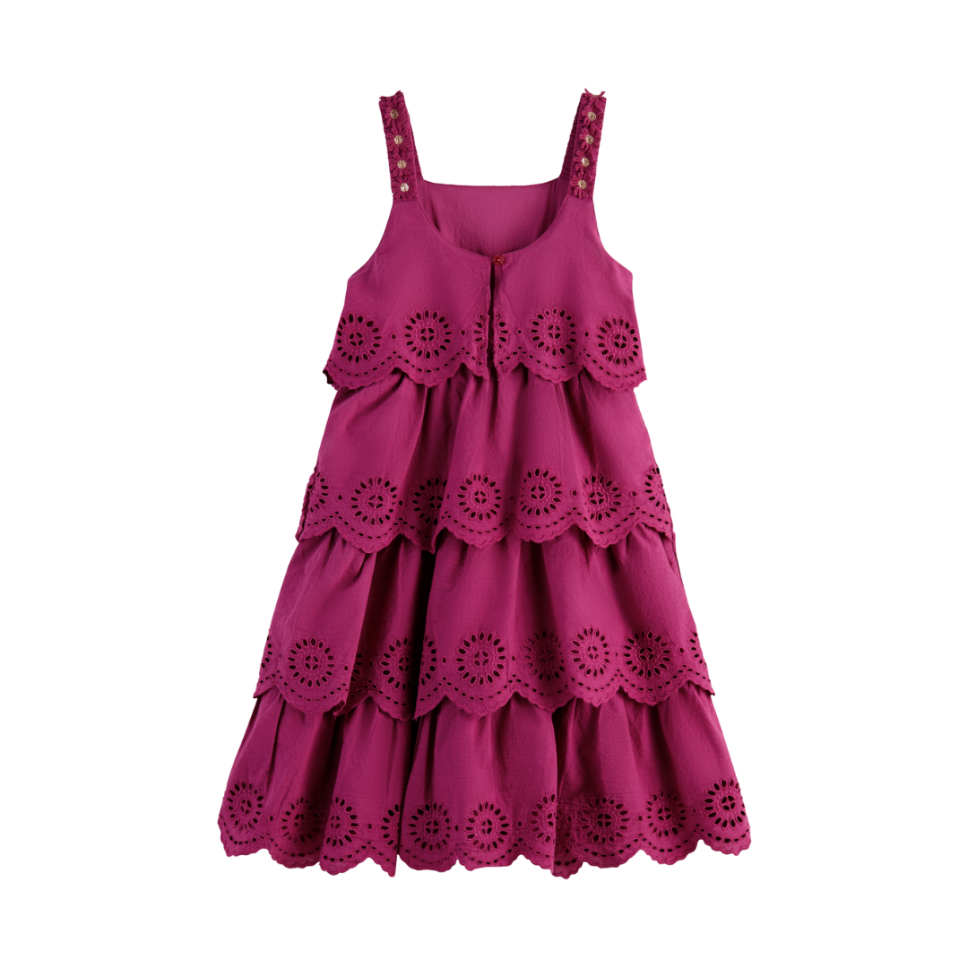 Broderie Anglaise Tiered Dress in Dahlia